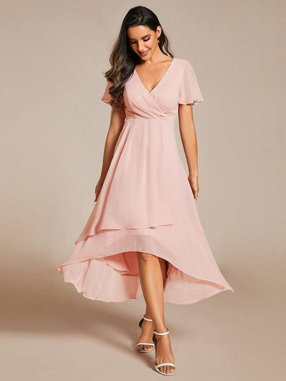ever LARK|Pleated Chiffon Ruffles Sleeve Midi Semi Formal Dress
