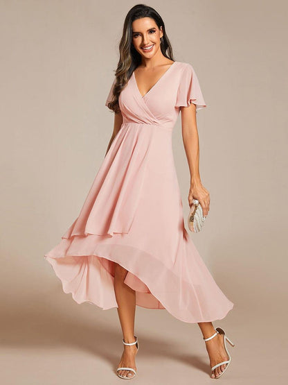 ever LARK|Pleated Chiffon Ruffles Sleeve Midi Semi Formal Dress
