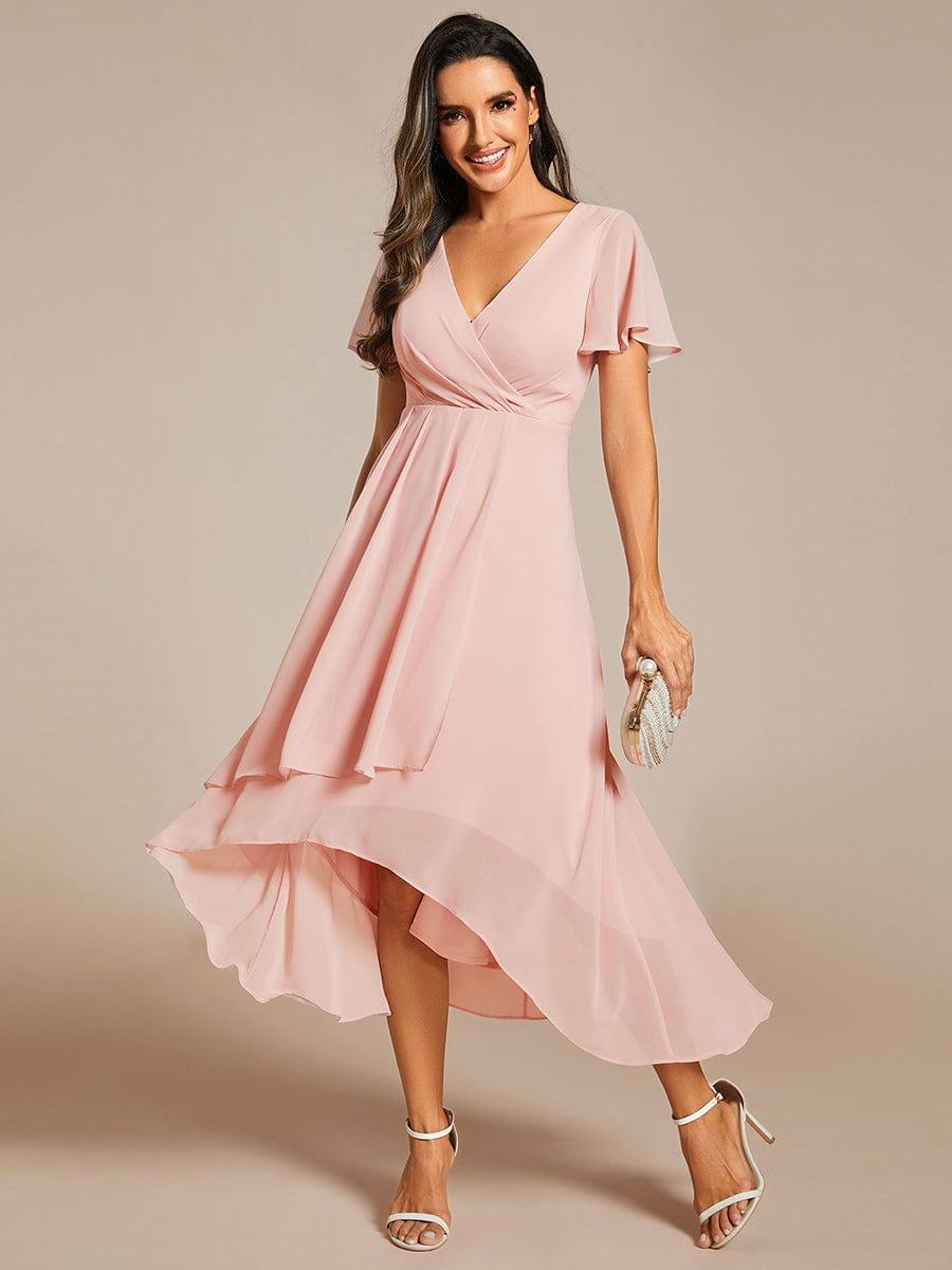 ever LARK|Pleated Chiffon Ruffles Sleeve Midi Bridesmaid Dress