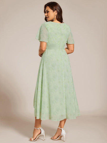 ever LARK|Pleated Chiffon Ruffles Sleeve Midi Bridesmaid Dress