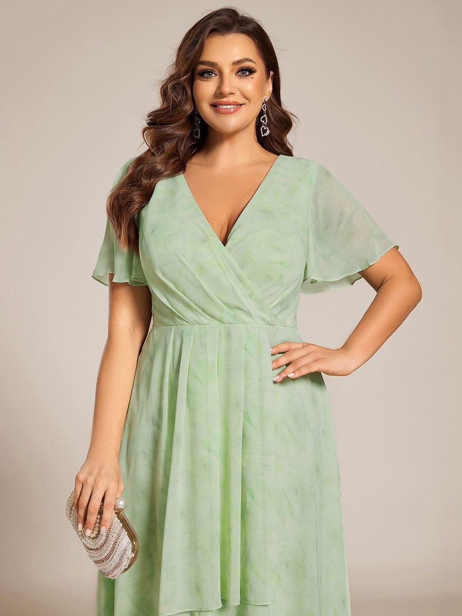 ever LARK|Pleated Chiffon Ruffles Sleeve Midi Bridesmaid Dress