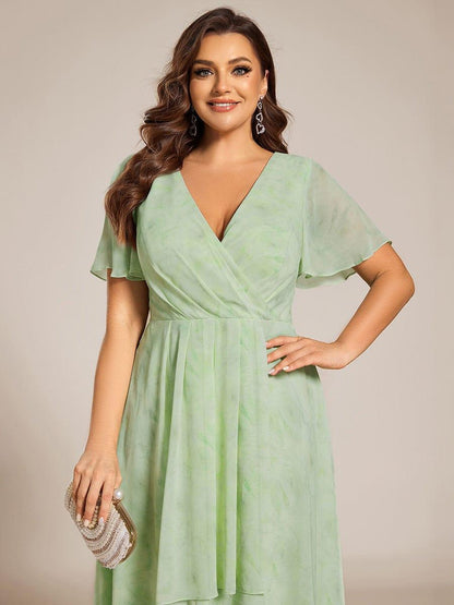 ever LARK|Pleated Chiffon Ruffles Sleeve Midi Semi Formal Dress