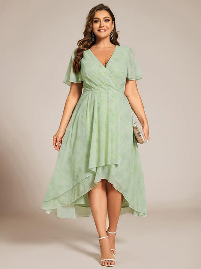 ever LARK|Pleated Chiffon Ruffles Sleeve Midi Bridesmaid Dress