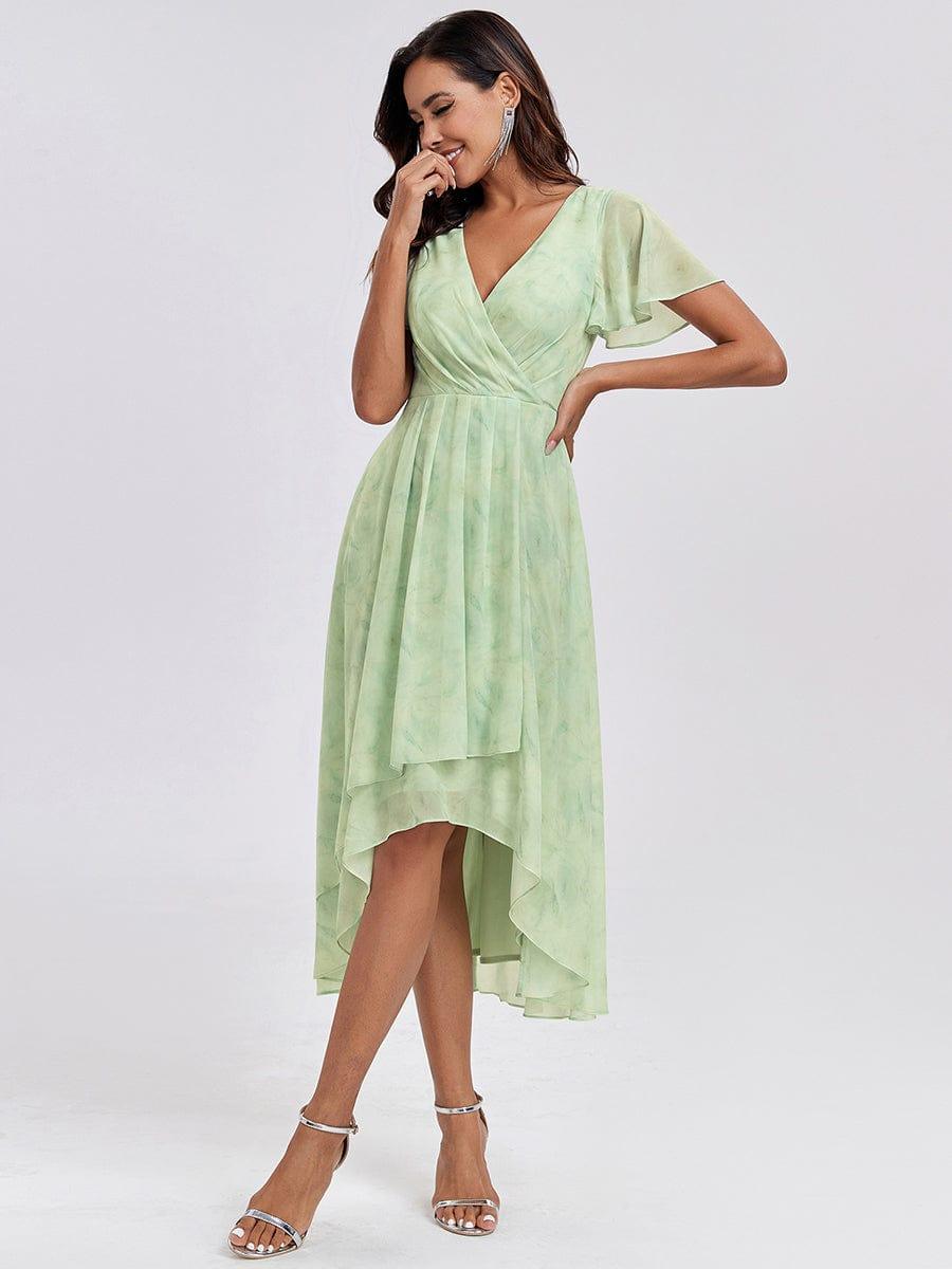 ever LARK|Pleated Chiffon Ruffles Sleeve Midi Semi Formal Dress