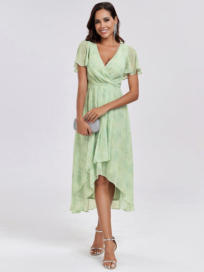 ever LARK|Pleated Chiffon Ruffles Sleeve Midi Bridesmaid Dress