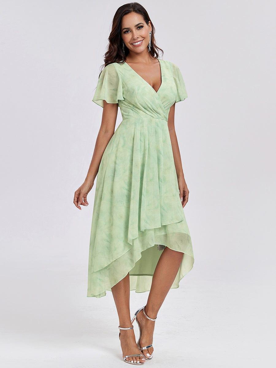 ever LARK|Pleated Chiffon Ruffles Sleeve Midi Bridesmaid Dress