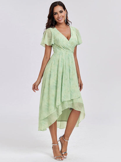 ever LARK|Pleated Chiffon Ruffles Sleeve Midi Bridesmaid Dress