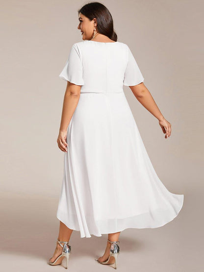 ever LARK|Pleated Chiffon Ruffles Sleeve Midi Bridesmaid Dress