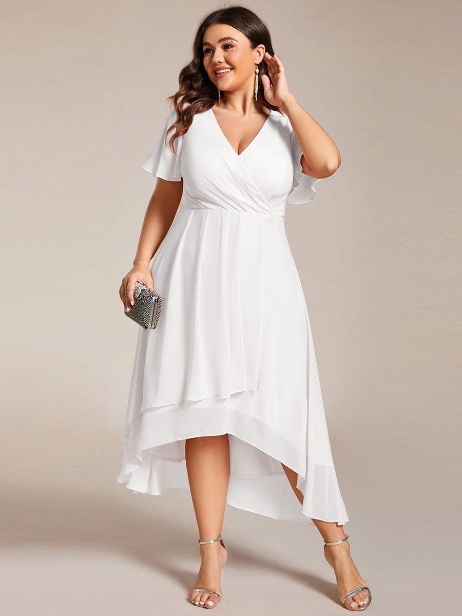 ever LARK|Pleated Chiffon Ruffles Sleeve Midi Bridesmaid Dress