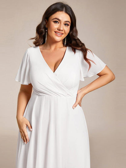 ever LARK|Pleated Chiffon Ruffles Sleeve Midi Semi Formal Dress