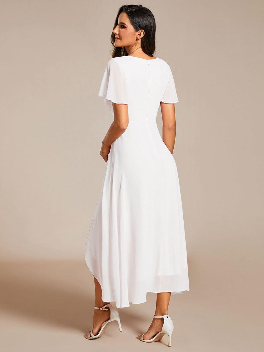 ever LARK|Pleated Chiffon Ruffles Sleeve Midi Semi Formal Dress