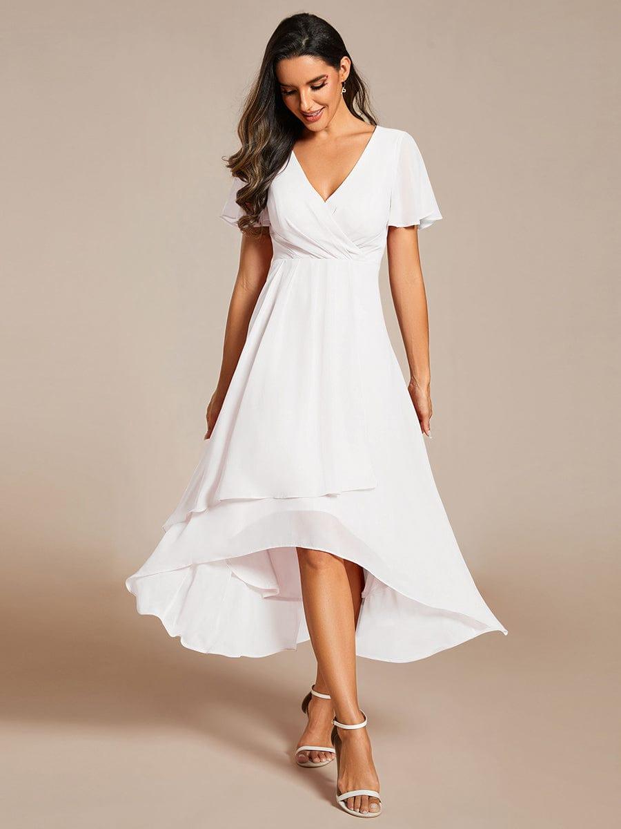 ever LARK|Pleated Chiffon Ruffles Sleeve Midi Semi Formal Dress