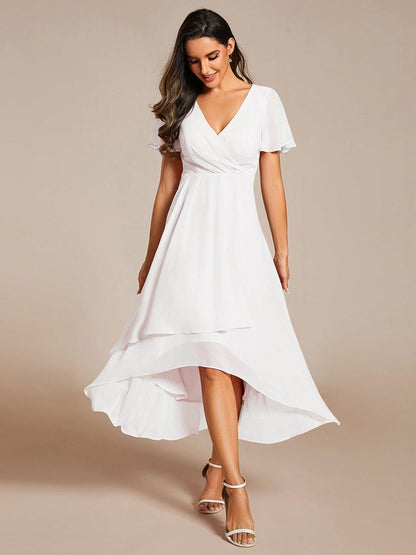 ever LARK|Pleated Chiffon Ruffles Sleeve Midi Semi Formal Dress