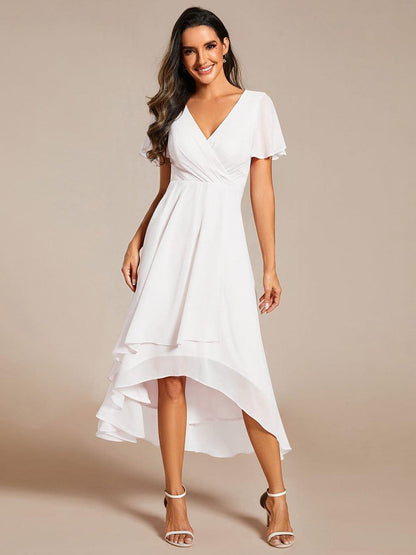 ever LARK|Pleated Chiffon Ruffles Sleeve Midi Bridesmaid Dress
