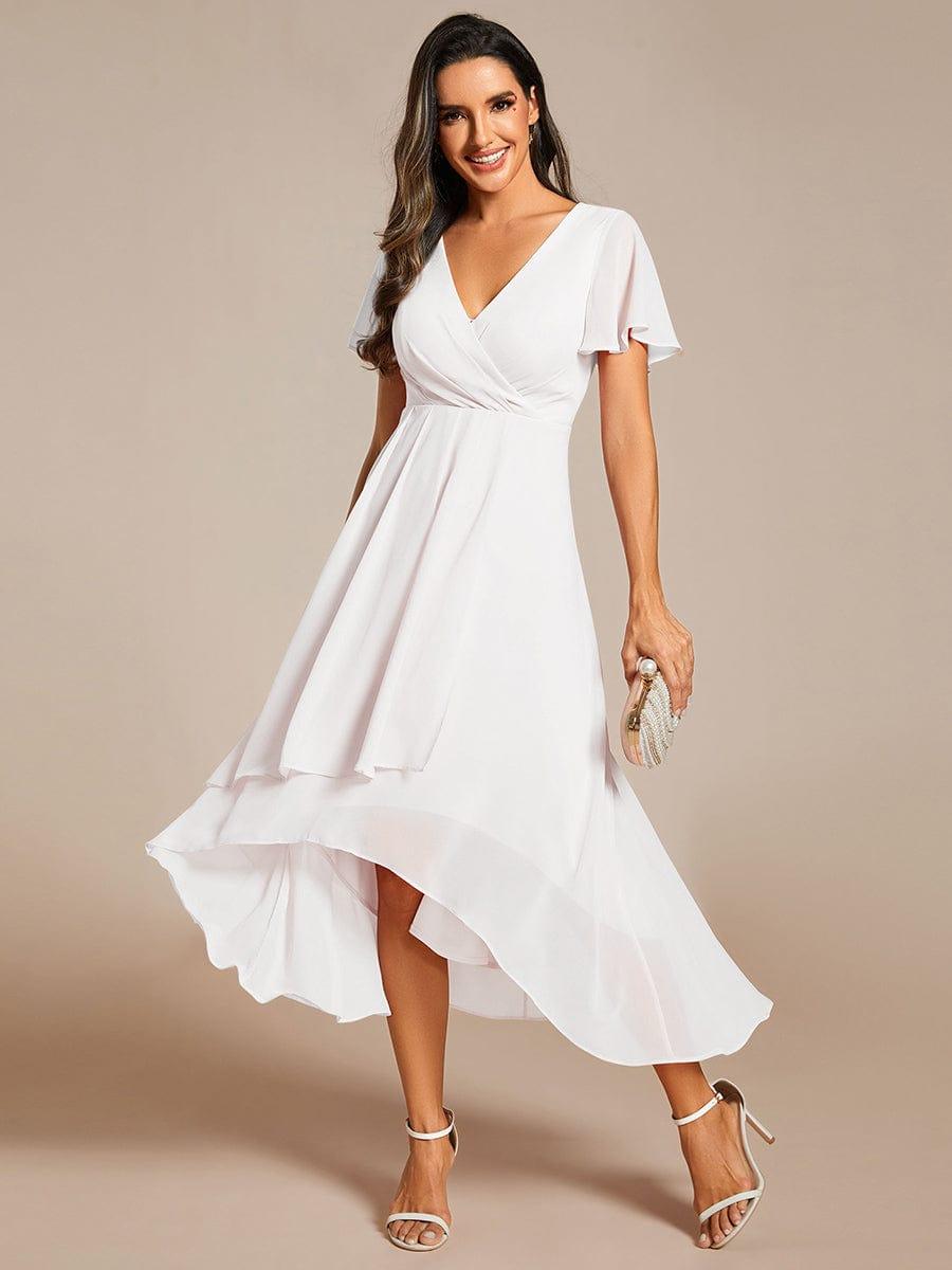 ever LARK|Pleated Chiffon Ruffles Sleeve Midi Semi Formal Dress