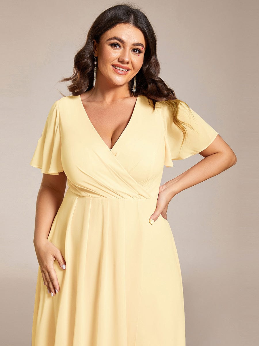 ever LARK|Pleated Chiffon Ruffles Sleeve Midi Bridesmaid Dress