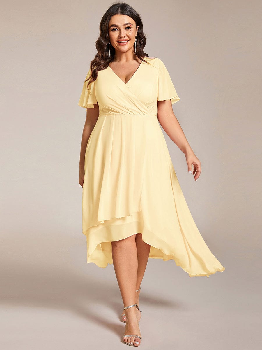 ever LARK|Pleated Chiffon Ruffles Sleeve Midi Bridesmaid Dress