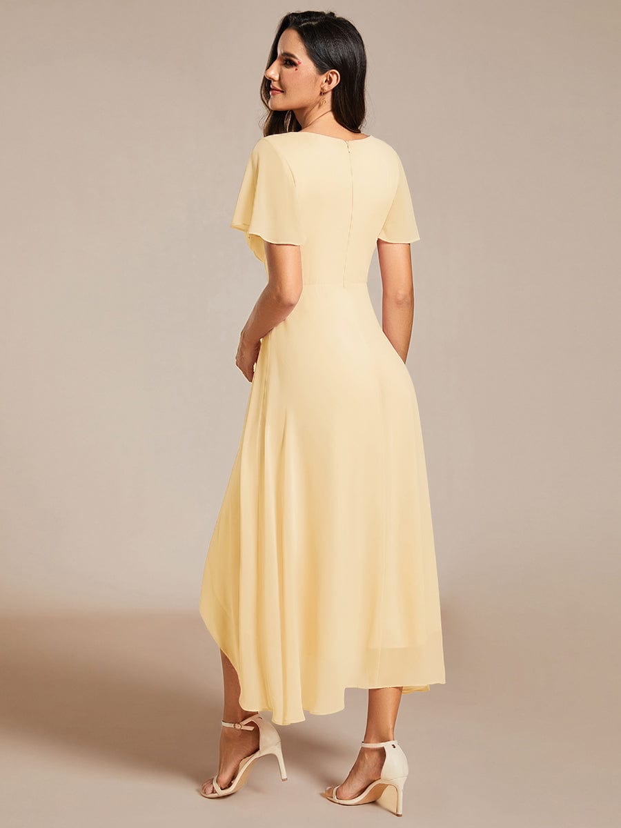 ever LARK|Pleated Chiffon Ruffles Sleeve Midi Bridesmaid Dress