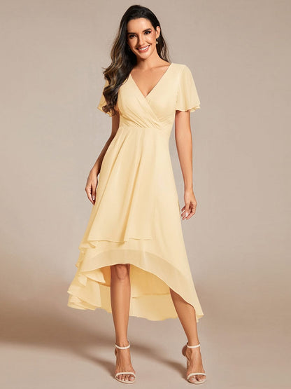 ever LARK|Pleated Chiffon Ruffles Sleeve Midi Bridesmaid Dress