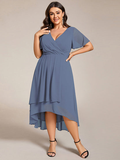 Deep V-Neck Chiffon Ruffle Sleeve Wedding Guest Dress