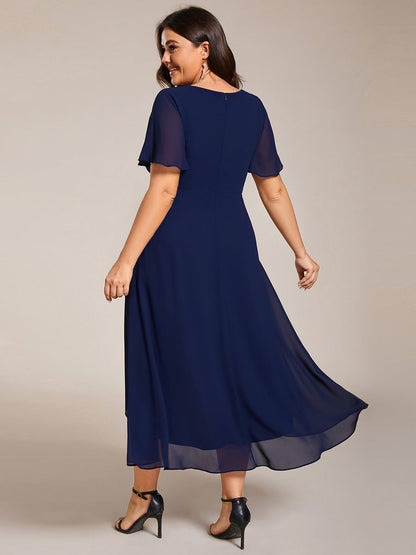Deep V-Neck Chiffon Ruffle Sleeve Wedding Guest Dress