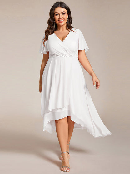 Deep V-Neck Chiffon Ruffle Sleeve Wedding Guest Dress