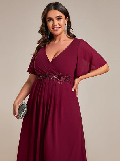ever DAHLIA|Short Sleeve V Neck Knee Length Mother of the Bride Dress