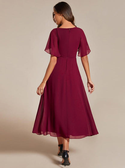 ever DAHLIA|Short Sleeve V Neck Knee Length Mother of the Bride Dress