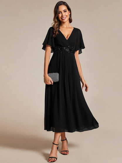 ever DAHLIA|Short Sleeve V Neck Knee Length Mother of the Bride Dress