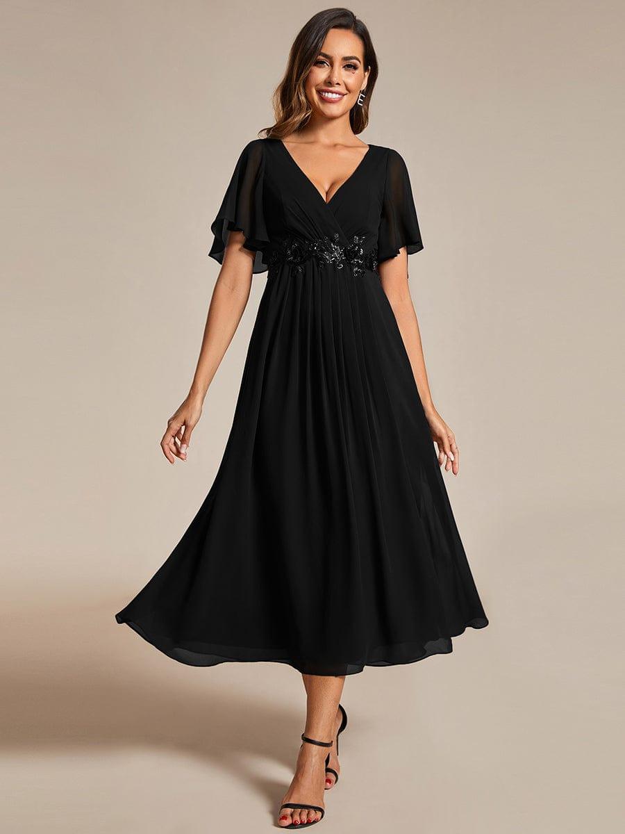 ever DAHLIA|Short Sleeve V Neck Knee Length Mother of the Bride Dress
