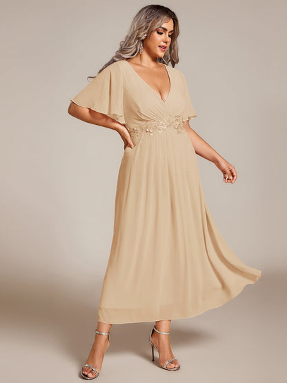 ever DAHLIA|Short Sleeve V Neck Knee Length Mother of the Bride Dress