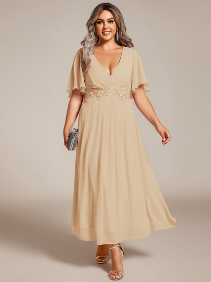 ever DAHLIA|Short Sleeve V Neck Knee Length Mother of the Bride Dress
