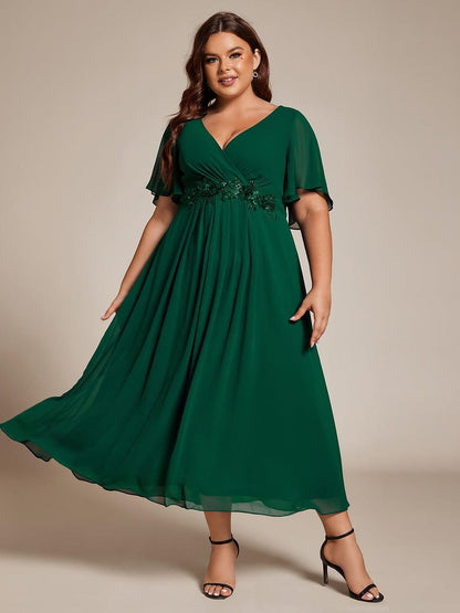 ever DAHLIA|Short Sleeve V Neck Knee Length Mother of the Bride Dress