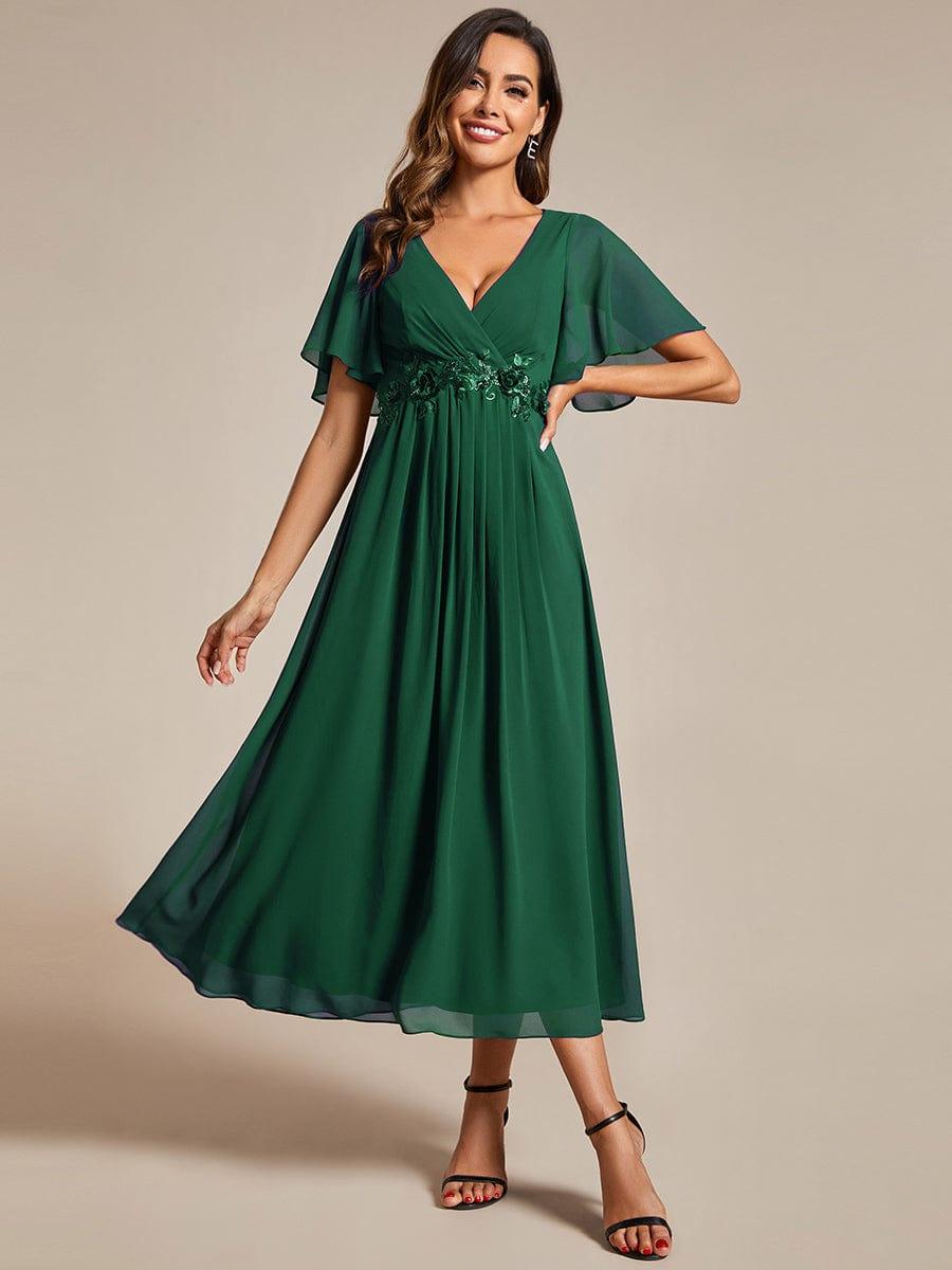 ever DAHLIA|Short Sleeve V Neck Knee Length Mother of the Bride Dress