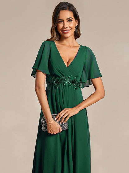 ever DAHLIA|Short Sleeve V Neck Knee Length Mother of the Bride Dress