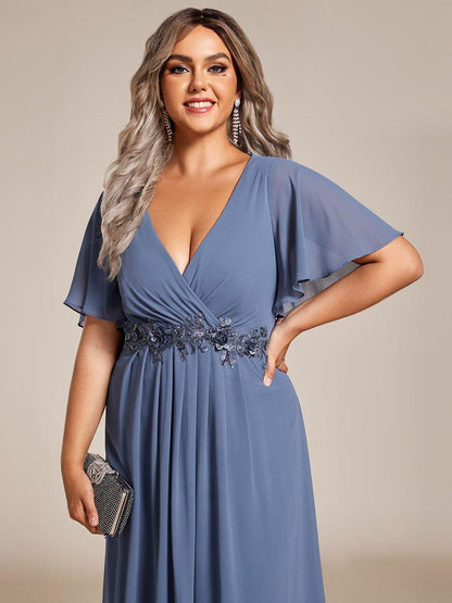 ever DAHLIA|Short Sleeve V Neck Knee Length Mother of the Bride Dress