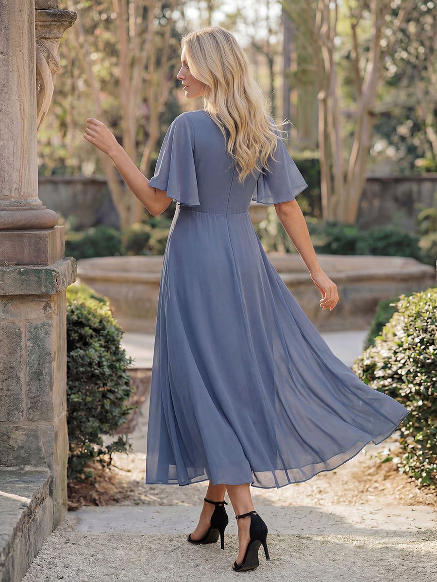ever DAHLIA|Short Sleeve V Neck Knee Length Mother of the Bride Dress