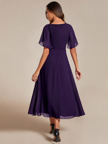 ever DAHLIA|Short Sleeve V Neck Knee Length Mother of the Bride Dress