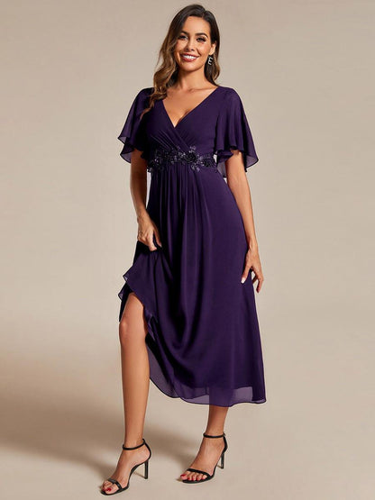 ever DAHLIA|Short Sleeve V Neck Knee Length Mother of the Bride Dress