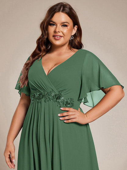ever DAHLIA|Short Sleeve V Neck Knee Length Mother of the Bride Dress