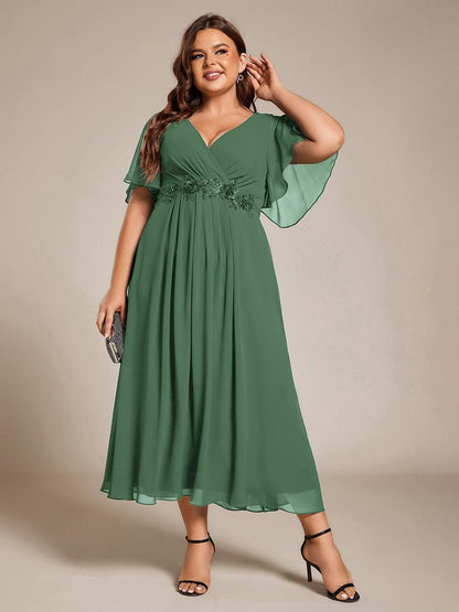 ever DAHLIA|Short Sleeve V Neck Knee Length Mother of the Bride Dress