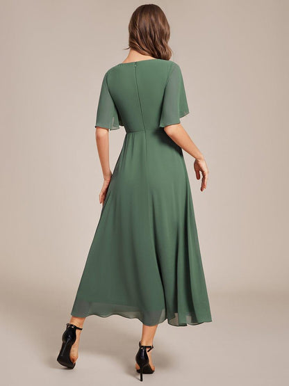 ever DAHLIA|Short Sleeve V Neck Knee Length Mother of the Bride Dress
