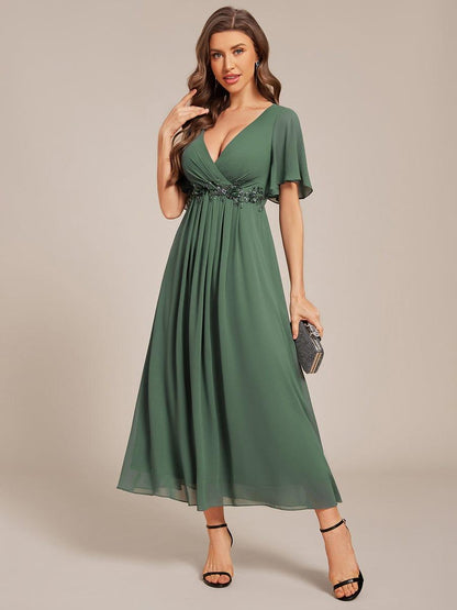 ever DAHLIA|Short Sleeve V Neck Knee Length Mother of the Bride Dress