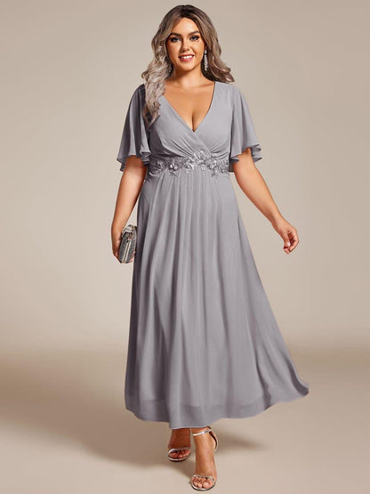 ever DAHLIA|Short Sleeve V Neck Knee Length Mother of the Bride Dress