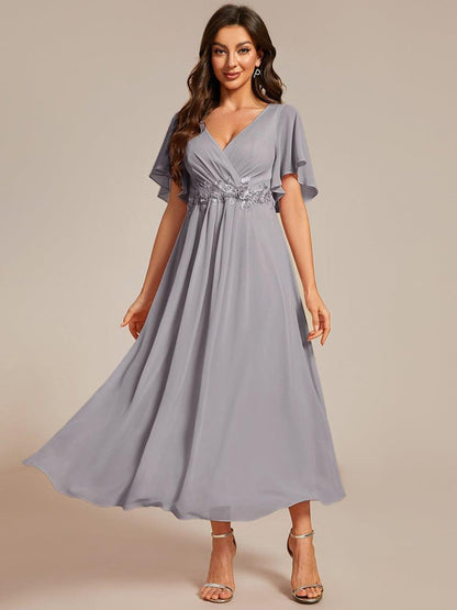 ever DAHLIA|Short Sleeve V Neck Knee Length Mother of the Bride Dress