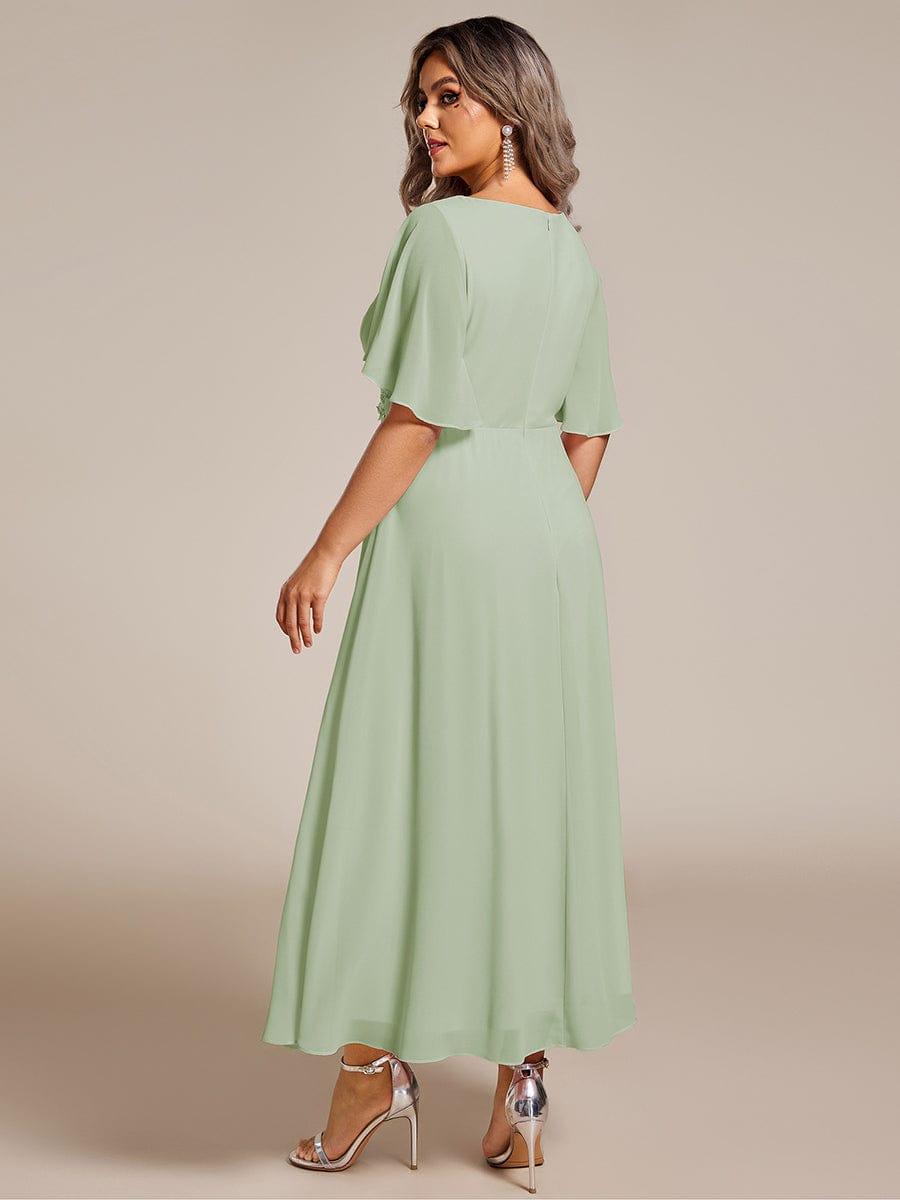 ever DAHLIA|Short Sleeve V Neck Knee Length Mother of the Bride Dress