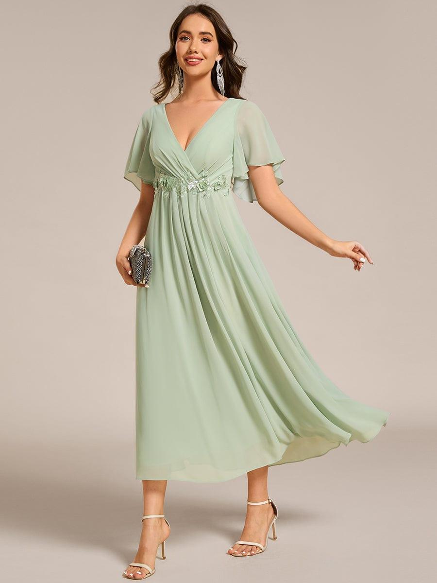 ever DAHLIA|Short Sleeve V Neck Knee Length Mother of the Bride Dress