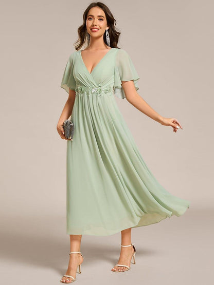 ever DAHLIA|Short Sleeve V Neck Knee Length Mother of the Bride Dress