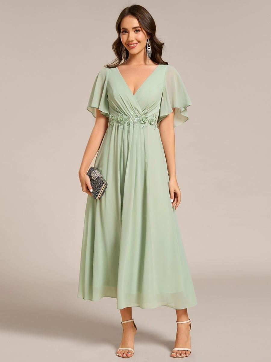 ever DAHLIA|Short Sleeve V Neck Knee Length Mother of the Bride Dress