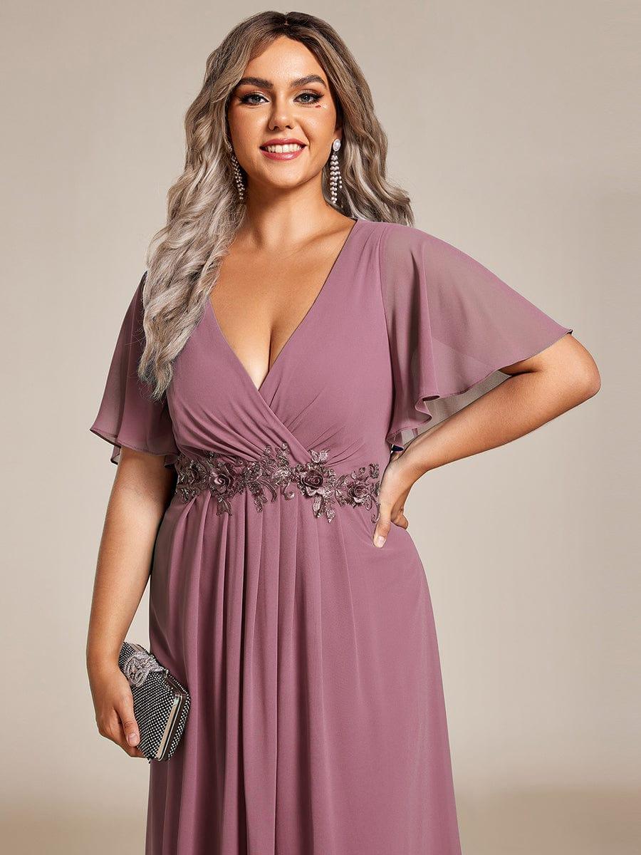 ever DAHLIA|Short Sleeve V Neck Knee Length Mother of the Bride Dress